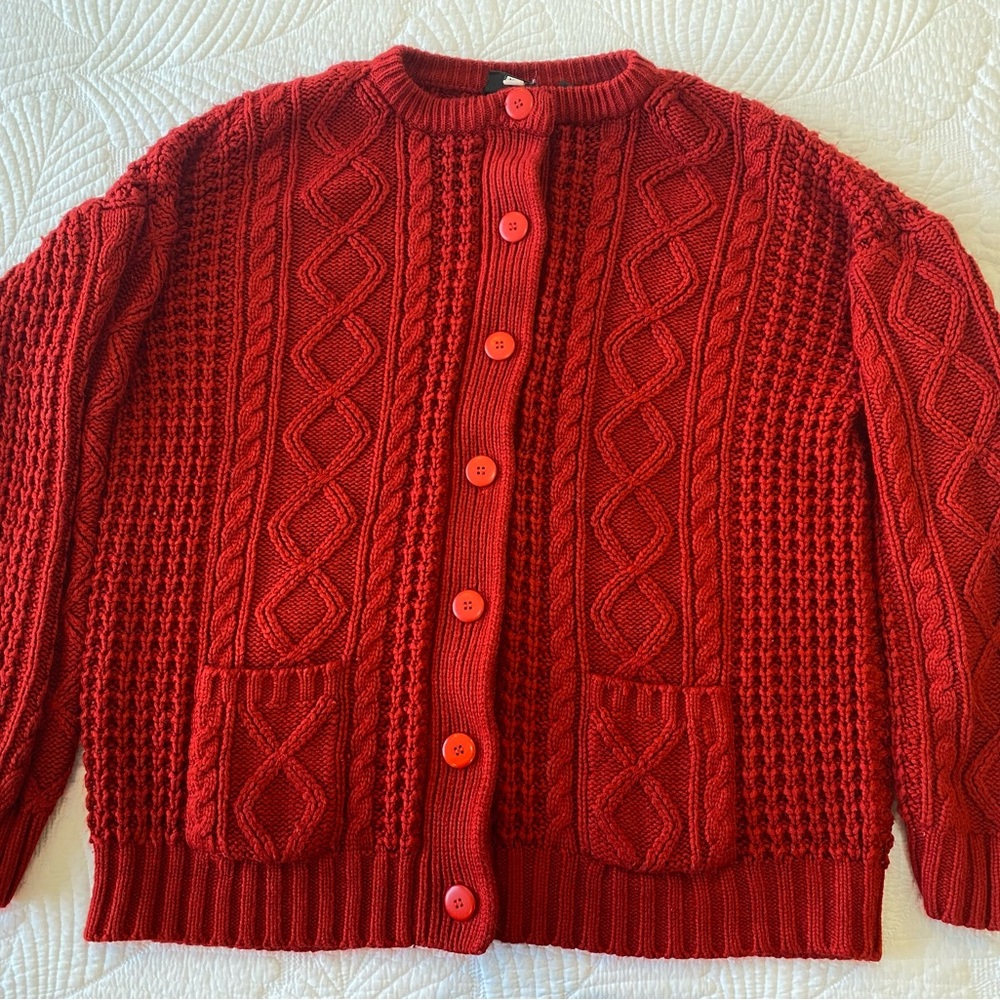Elegant Red Cable Knit Cardigan